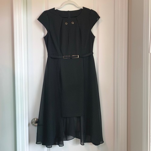 Women black belted dress - women's,