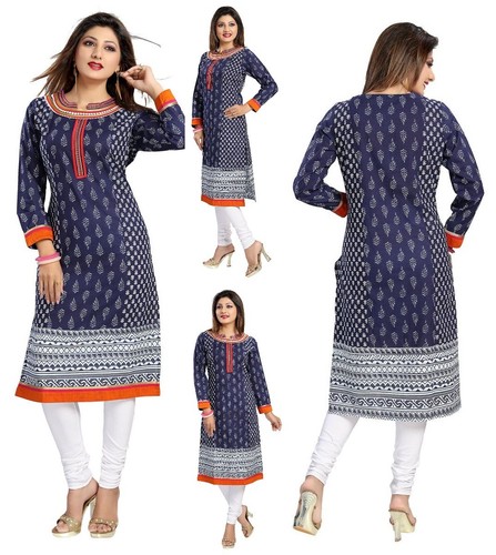 Blue cotton sleeves women - 3/4,