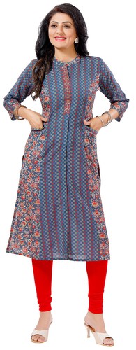Women blue printed kurti 44 - kurti,