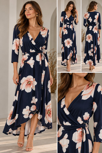 Elegant navy blue floral wrap - navy,