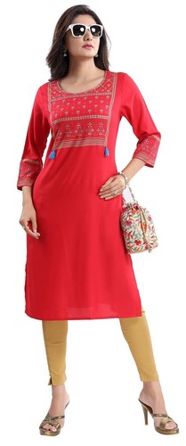 Red cotton ethnic kurti for - red,